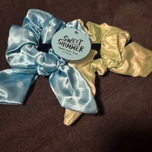 Satin Hair Ties Set - 2 Count - Blue and Green